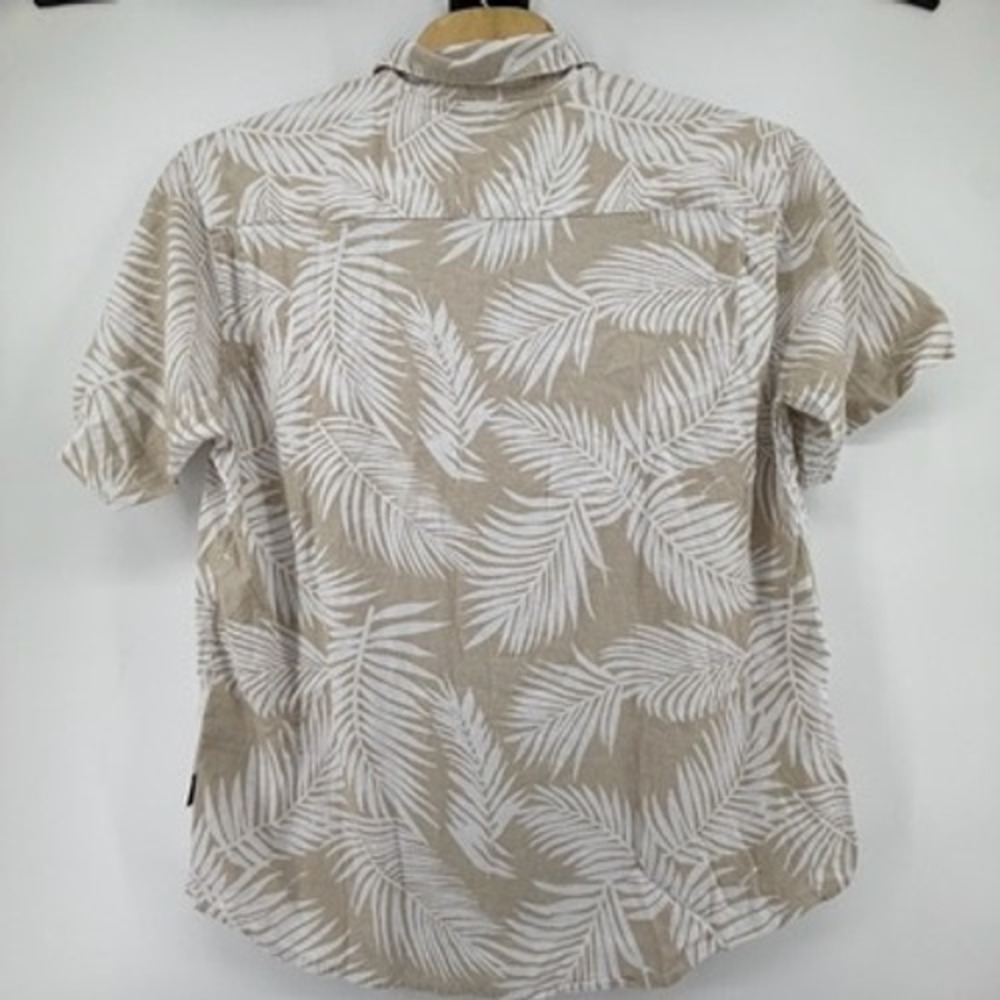 Kenneth Cole New York Mens 2X Tan White Palm Leaf Linen Blend Shirt KNXM05NN7T3 - Picture 3 of 8
